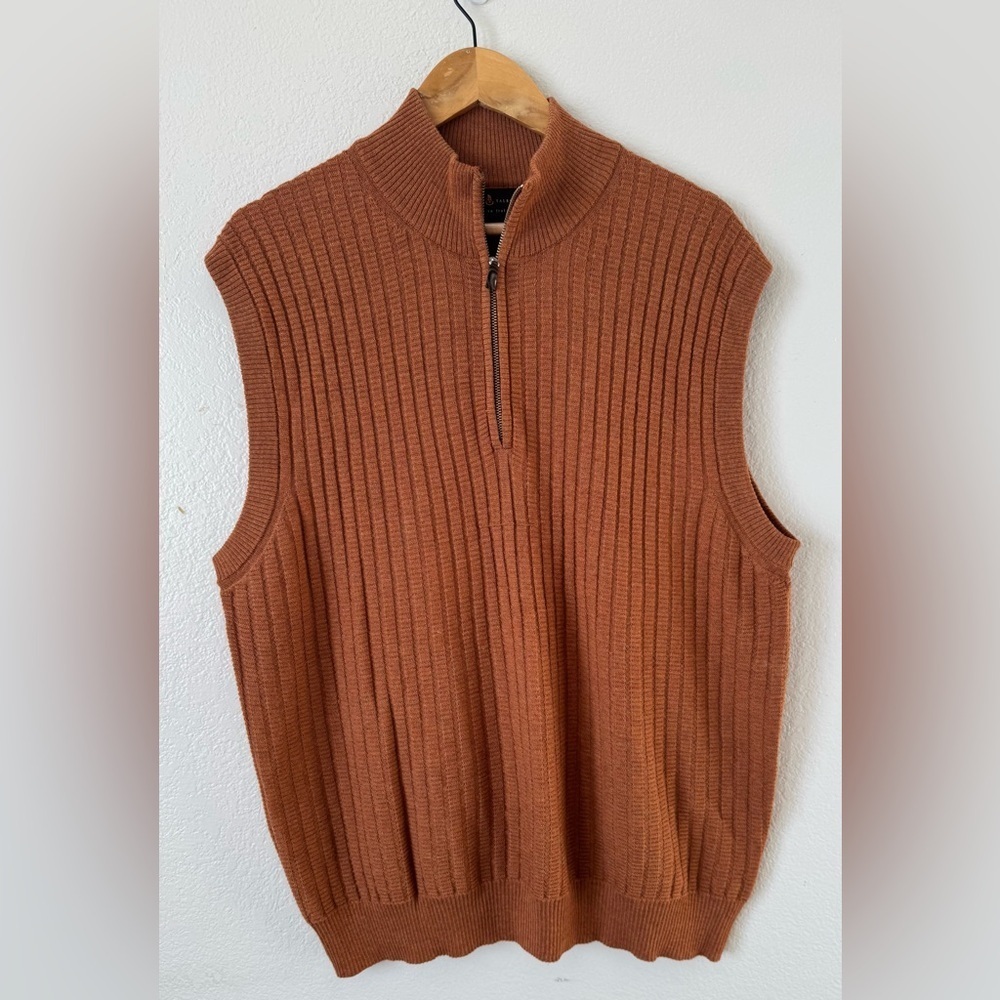 Robert Talbott Men’s Spence Copper Ribbed Knit 1/4 Zip Vest Top X-Large